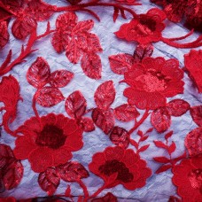 Ткань Сетка вышивка с пайетками (красный)